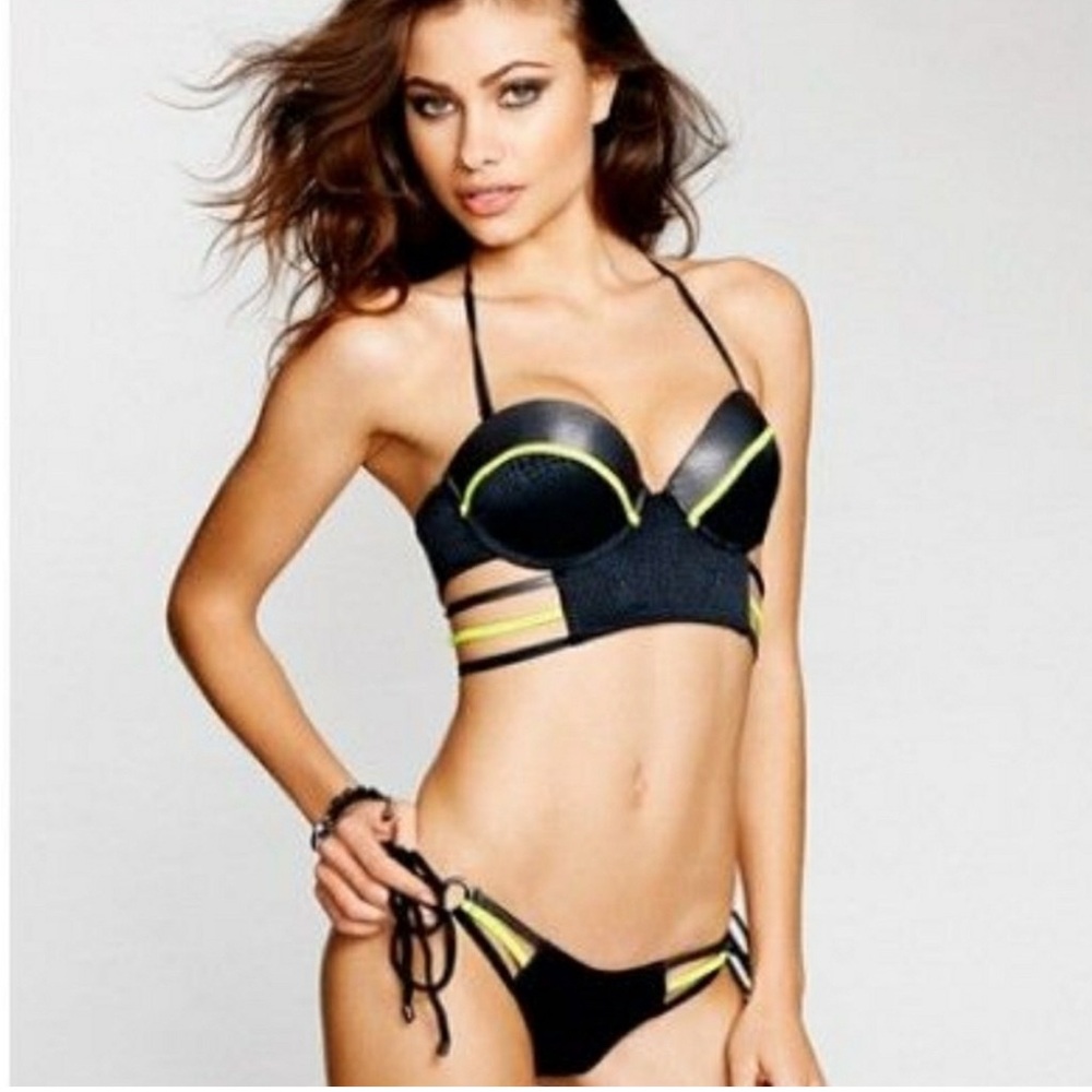Beach Bunny Black and Neon Yellow Strappy Bikini